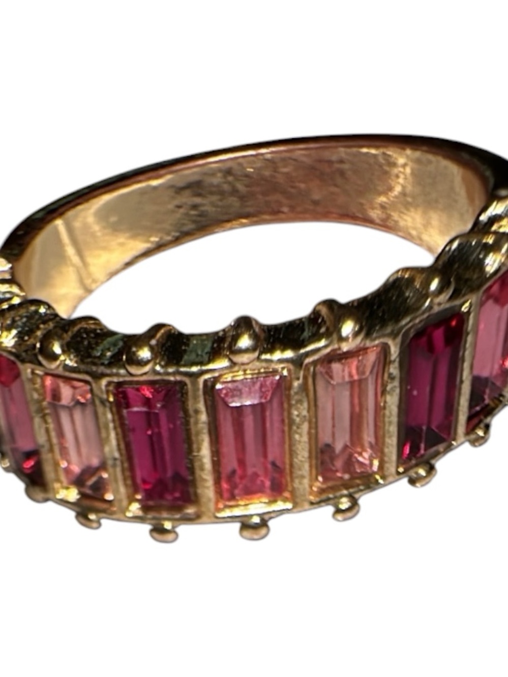 Gold Tone Pink Baguette Crystal Band Ring - Picture 4 of 5